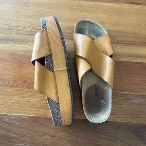 Free People Tan Leather Cross Strap Sandals